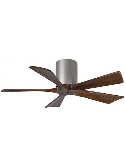 Irene 42 inch 5-Blade Flush-Mount Ceiling Fan with Solid Wood Blades in Brushed Nickel.